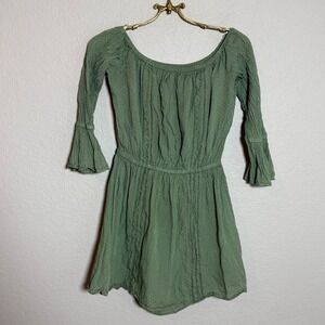 TULAROSA Off The Shoulder Gauze Mini Dress Smocked  Bell Sleeves Green Size S